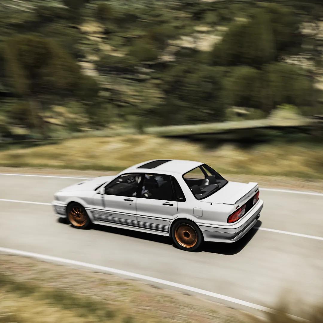 Mitsubishi Galant VR-4 on a country road in Assetto Corsa