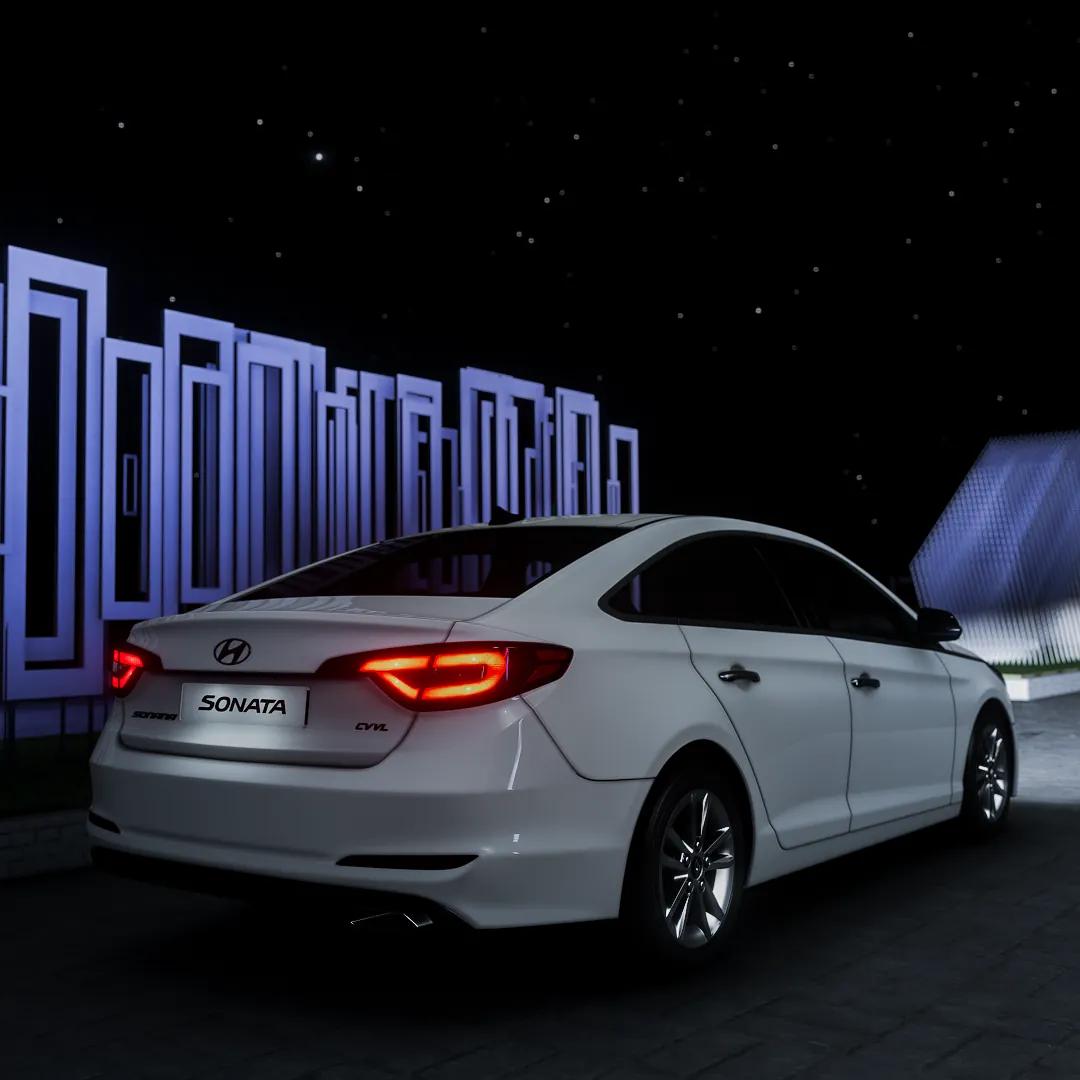 Hyundai Sonata at a night car meet on an Assetto Corsa server
